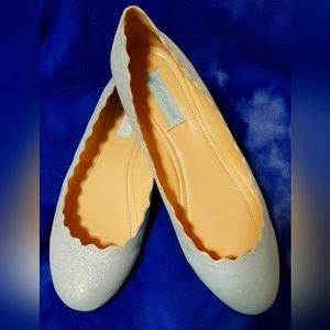 Betsey Johnson Blue scalloped Flats shoes Women's 9 39 Wedding Formal Glitter